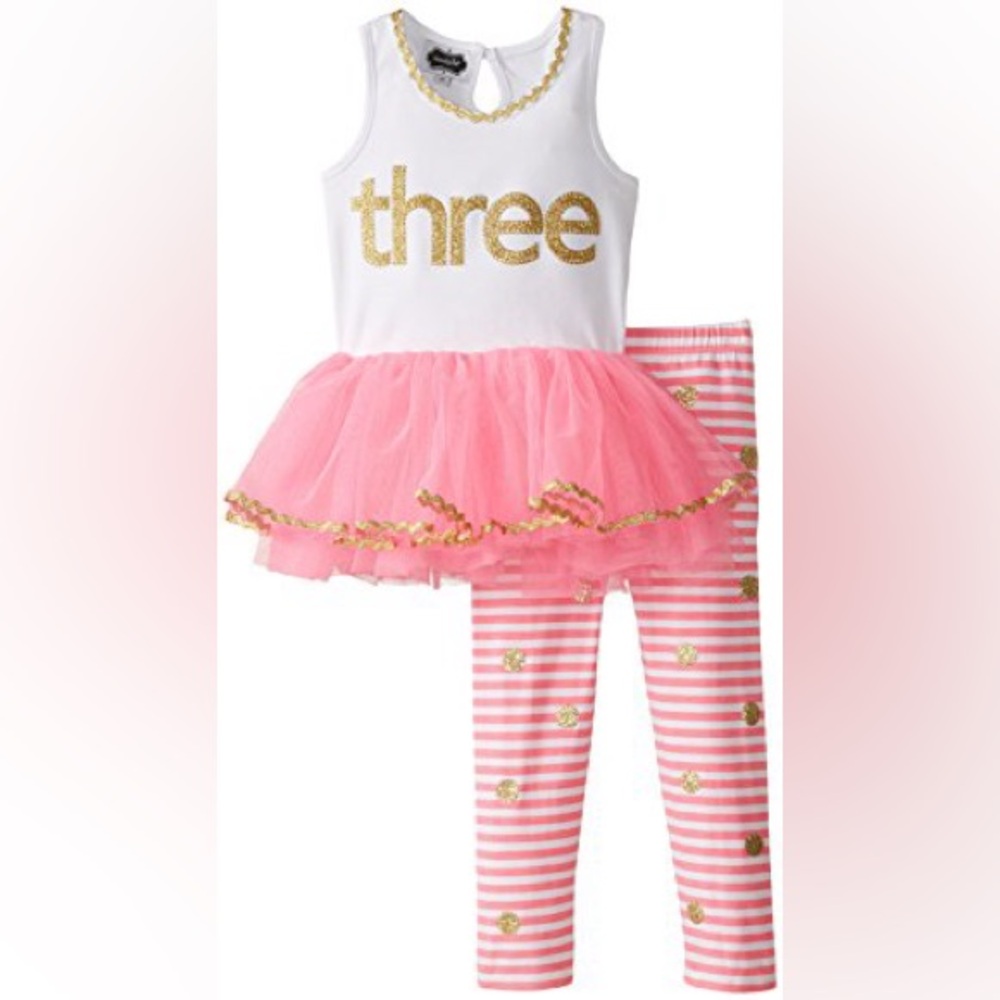 Mud Pie Pink and Gold Tutu Birthday Outfit